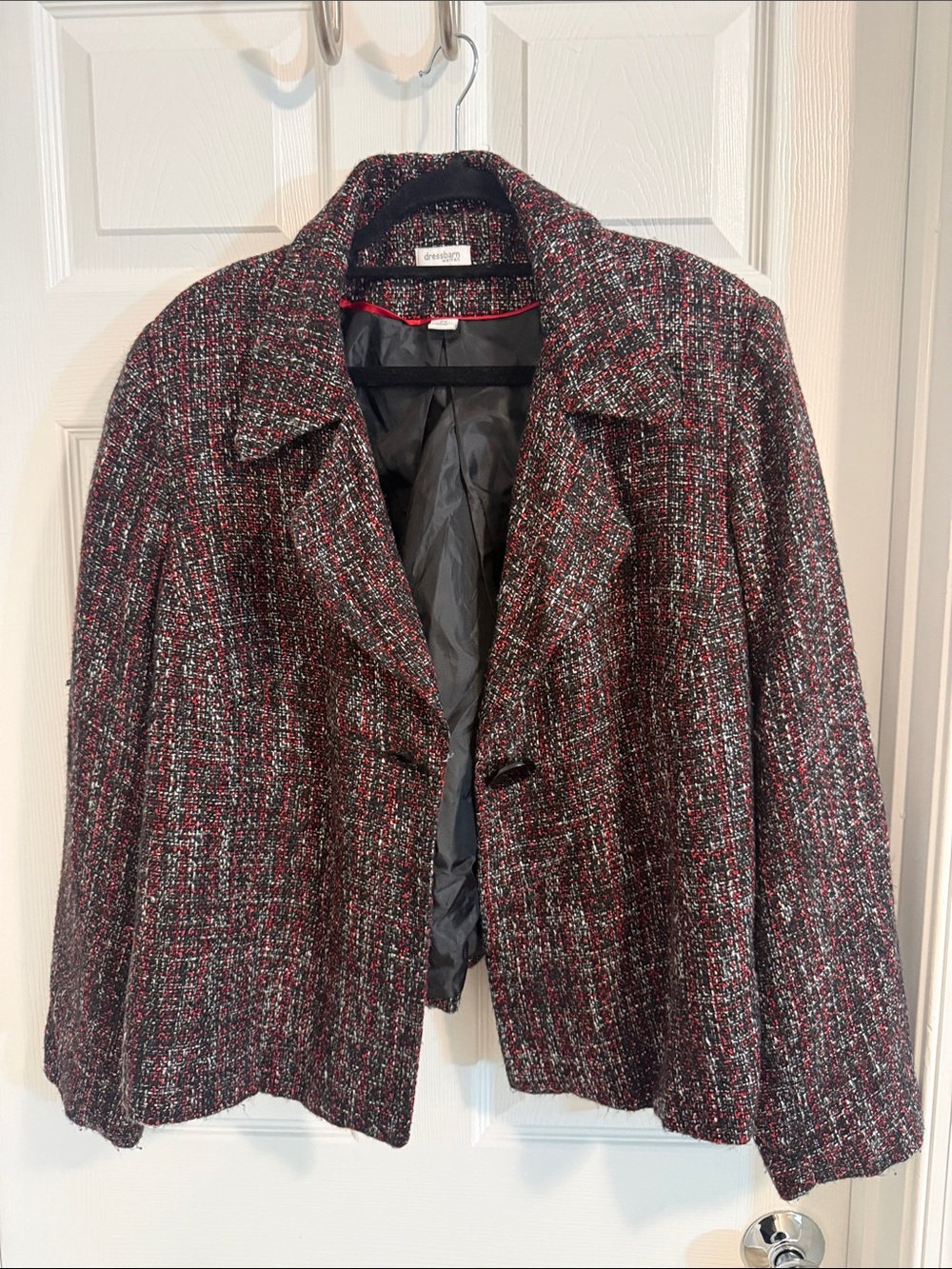 croft & barrow Women's Tweed Blazer in Burgundy and Black Mix